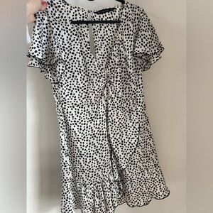 Zara White Mini Dress with Black Polka Dot Print
